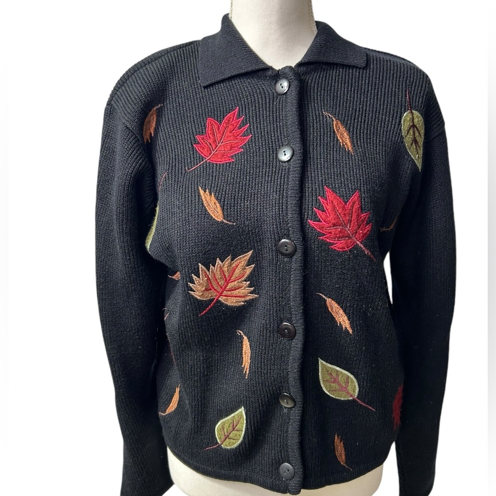 KB COLLECTION Vintage 90s fall leaves sweater cardigan button up grannycore EUC